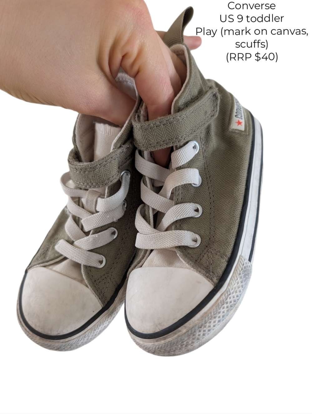 Converse Toddler High-Top Sneakers Shoe in Olive Green and White | US 9 toddler